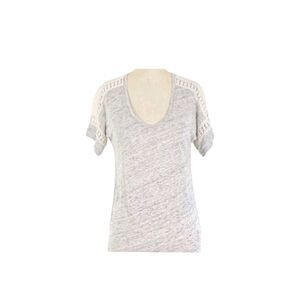 J. Crew Light Gray Linen & Cream Lace Trim Scoop Neck Tee Size S